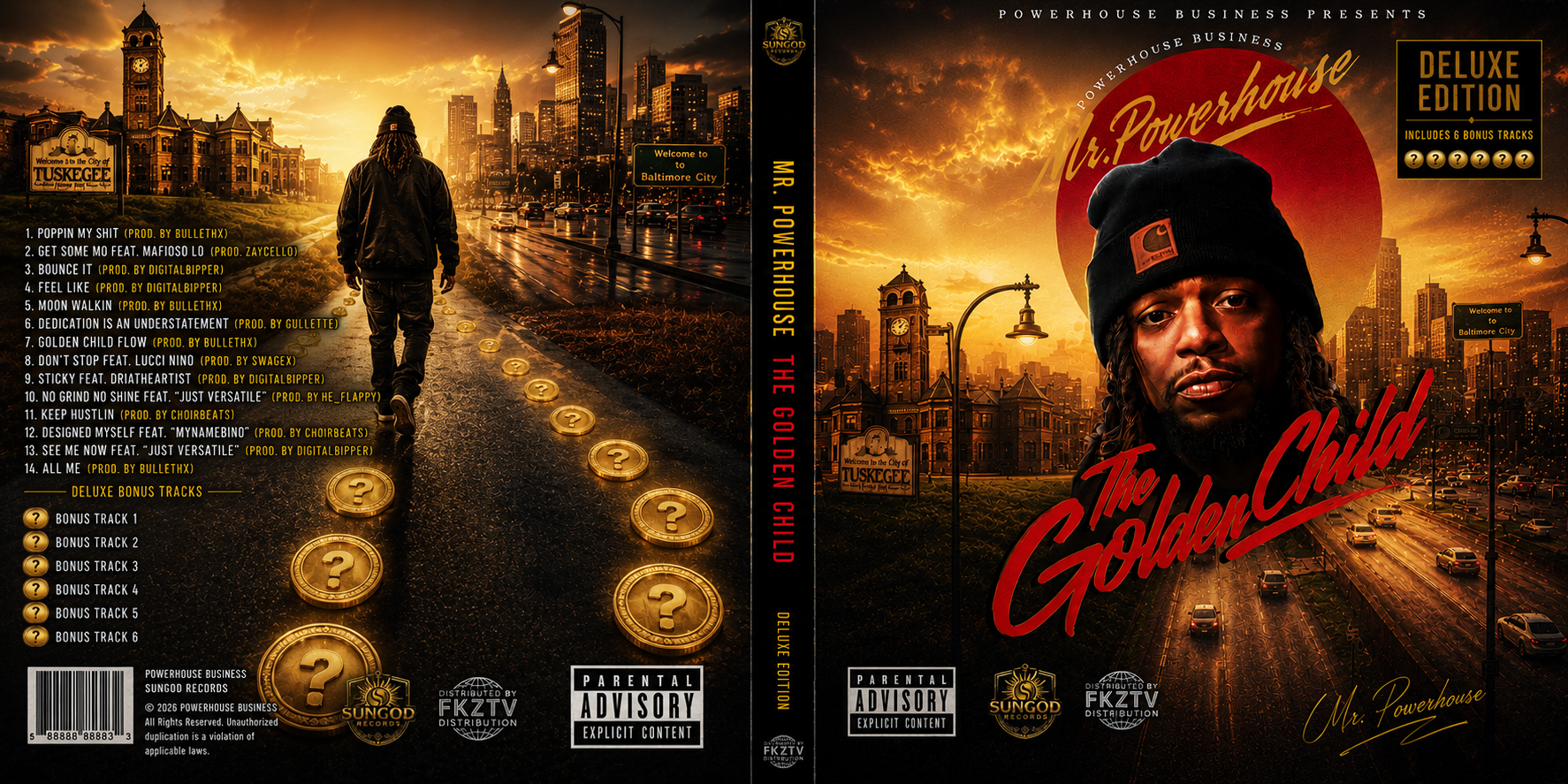 Mr. Powerhouse — The Golden Child Deluxe Edition full wraparound cover with 14-track listing and six unrevealed bonus tracks